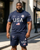 Big & Tall Men' 250 Anniversary Independence Day Royal Blue Short Sleeve T-Shirt Shorts Set