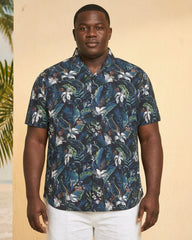 Big & Tall Men's Hawaii Vacation Date Gift Full Printed Cardigan Short Sleeve Shirt