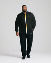 Men's Large Size Casual Simple Black & White & Yellow Line Cardigan Placket Color Contrast Simple Long Sleeve Shirt Trousers Business Casual Suit