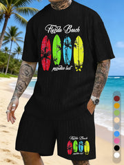 Vacation Surfing Printed Texture Three-Dimensional Jacquard Casual Set