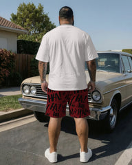 Big & Tall Men' High-end Letter Jacquard Simple Short Sleeve T-shirt Shorts Set