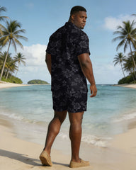 Large Size Men's Jacquard Pattern Wine Bottle Party Carnival Holiday Casual Short Sleeve Shirt Shorts Set