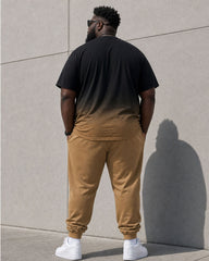 Big & Tall Men's Yellow & Black Gradient Chest KING Large Printed Short Sleeve T-Shirt Pants Set