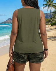 Hawaii Vacation Dating Party Carnival Casual Daily Seaside Camouflage Army Green Plus Size Women's Tank Top Shorts Set