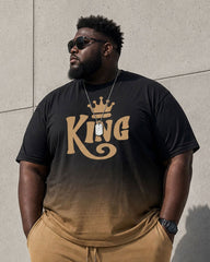 Big & Tall Men's Yellow & Black Gradient Chest KING Large Printed Short Sleeve T-Shirt Pants Set