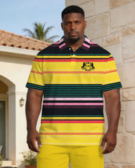 Business Casual Yellow Striped Polo Shirt Short Sleeve Set Large Size Men