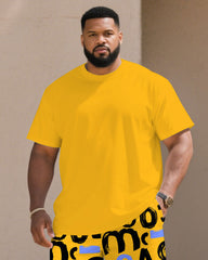 Big & Tall Men' Fashion Street Yellow Short Sleeve T-shirt Shorts Set