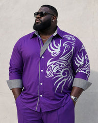 Big & Tall Men's Purple Business Features Stitching Positioning Printing Long Sleeve Shirt Pants Set