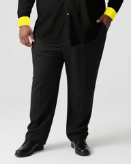 Men's Plus Size Casual Simple Black & Yellow Collar And Cuff Contrast Color Simple Long Sleeve Shirt Trousers Business Casual Suit