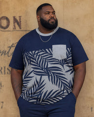 Big & Tall Men's Leaf Simple Printed Stitching Short Sleeve T-Shirt Shorts Set