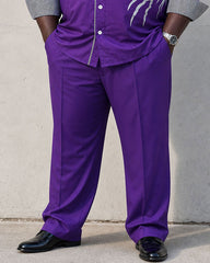 Big & Tall Men's Purple Business Features Stitching Positioning Printing Long Sleeve Shirt Pants Set