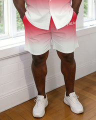 Men's Plus Size Pink & Blue & White Gradient Shirt Pants Set