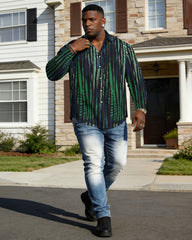 Men's Plus Size Casual Holiday Dating Party Big Brother Calm Print Black Anti-Wrinkle New Lasel Long Sleeve Shirt