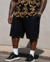 Big & Tall Men's Luxury Baroque Black & Gold Polo Shirt Short Sleeve Shorts Set