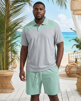 Big & Tall Men's Feature Color Contrast Green & Grey Short Sleeve Polo Shirt Short Sleeve Shorts Set