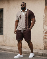 Big & Tall Men's Ethnic Style Contrast Color Stitching Daily Travel Party Holiday POLO Shirt Short Sleeve Shorts Set
