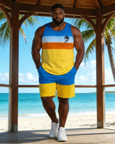 Hawaii Vacation Contrast Stitching Vest Shorts Set Large Size Men