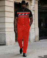 Big & Tall Men's Western Black & Black Hemp Group Pair Printed Short Sleeve Shirt Trousers Suit