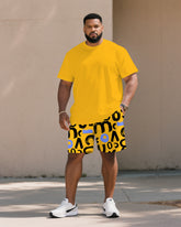 Big & Tall Men' Fashion Street Yellow Short Sleeve T-shirt Shorts Set