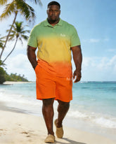 Large Size Men's 3 Color Gradient Short Sleeve POLO Shirt Shorts Set