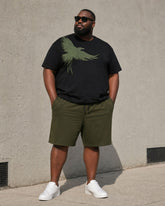 Big & Tall Men's Simple Eagle Silhouette Print Short-sleeved T-shirt Shorts Set