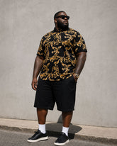 Big & Tall Men's Luxury Baroque Black & Gold Polo Shirt Short Sleeve Shorts Set