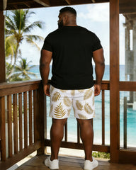 Holiday Simple Hawaiian Coconut Gold Print Short-sleeved T-shirt Shorts Set Large Size Men