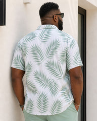 Big & Tall Men's Hawaiian Holiday Leaf Full Print Silhouette Print Short Sleeve Button-Up Shirt