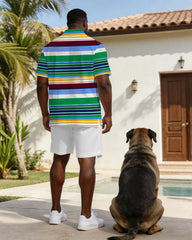 Green Striped Polo Shirt Short Sleeve Suit Large Size Men