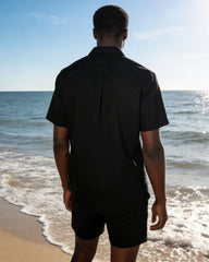 Men's Plus Size Black & Khaki & White Color Block Contrast Short Sleeve Shirt Shorts Set