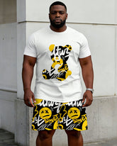 Big & Tall Men's Street Hip Hop Pattern Printed Short Sleeve T-Shirt Shorts Set