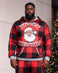 Large Size Men's Autumn And Winter Warm Red Check Characteristic Santa Claus Hoodie Sweatpants Set
