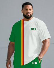 Big & Tall Men' Simple Contrast Color June Festival Chest "king" Slogan Printed Short Sleeve T-Shirt Shorts Set