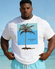 Big & Tall Men's Blue Positioning Print Holiday Hawaiian Short Sleeve T-Shirt Shorts Set