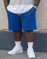 Big & Tall Men's Blue Large Stitching Simple Polo Shirt Short Sleeve Shorts Suit