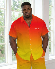 Men's Plus Size Yellow Gradient Shirt Pants Set