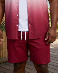 Big & Tall Men's Jujube Gradient Coconut Buttons Short Sleeve Shirt Shorts Set