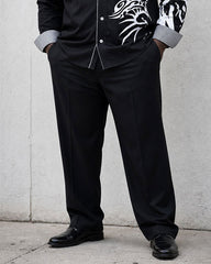 Big & Tall Men's Black Business Features Stitching Positioning Printed Long Sleeve Shirt Trousers Suit