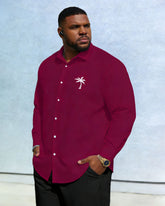 Men's Plus Size Casual Holiday Dating Party Simple Dark Pink Chest Small Coconut Tree Print Label Wrinkle-resistant New Leverage Long-sleeved Shirt