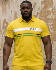 Big & Tall Men's Yellow Summer Vacation Leisure Daily Party Small Label Printed POLO Shirt Short Sleeve Shorts Set
