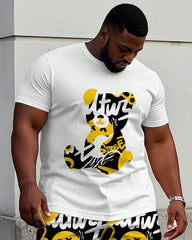 Big & Tall Men's Street Hip Hop Pattern Printed Short Sleeve T-Shirt Shorts Set