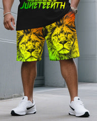 June Festival Lion-African Pride Freedom Day Large Size T-Shirt Shorts Set