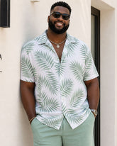 Big & Tall Men's Hawaiian Holiday Leaf Full Print Silhouette Print Short Sleeve Button-Up Shirt