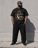 Big & Tall Men's Simple Travel Casual Chest King Large Printed Short Sleeve T-shirt Sports Pants Set