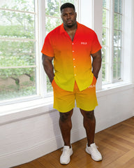 Men's Plus Size Yellow Gradient Shirt Pants Set