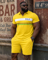 Big & Tall Men's Yellow Summer Vacation Leisure Daily Party Small Label Printed POLO Shirt Short Sleeve Shorts Set