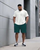 Big & Tall Men' Simple Top Line Geometric Tiger Jacquard High-end Short-sleeved T-shirt Shorts Set