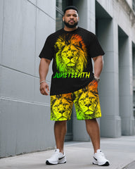 June Festival Lion-African Pride Freedom Day Large Size T-Shirt Shorts Set