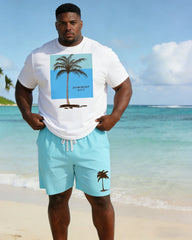 Big & Tall Men's Blue Positioning Print Holiday Hawaiian Short Sleeve T-Shirt Shorts Set