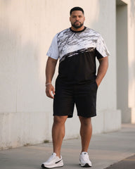 Big & Tall Men's Ink Splicing Black T-Shirt Shorts Set